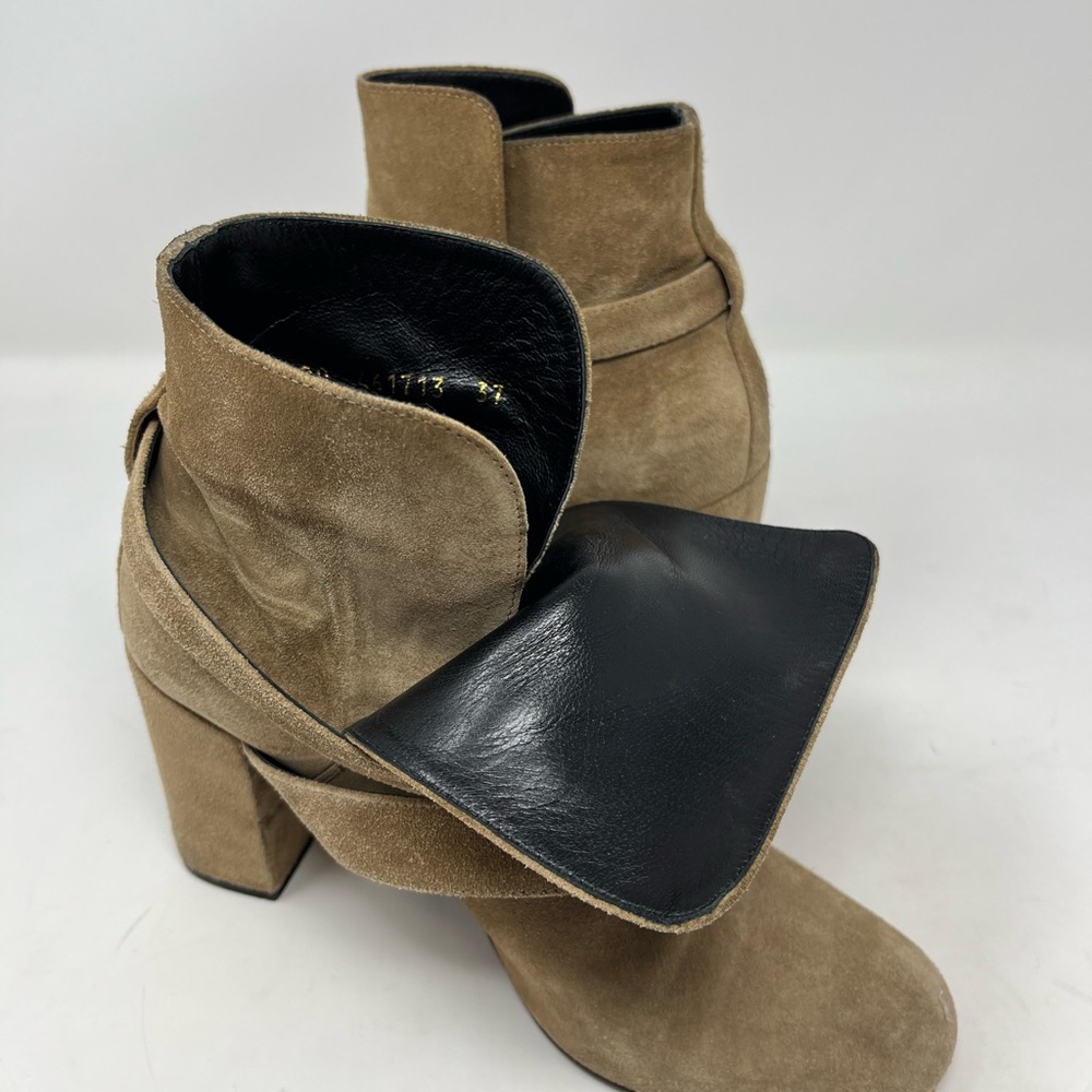 Saint Laurent Babies 90 Cross Ankle Boot Tan /Taupe Suede Block Heel YSL logo 37 - Picture 6 of 10